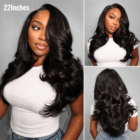 Butterfly Cut Curtain Bangs Loose Body Wave Wig 13x6 Deep Part Glueless Pre Cut HD Lace Drawstring Wig