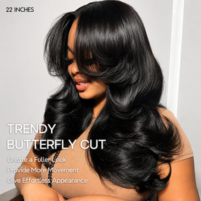 Butterfly Cut Curtain Bangs Loose Body Wave Wig 13x6 Deep Part Glueless Pre Cut HD Lace Drawstring Wig
