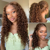 Invisi-String Water Wave Chocolate Brown  360 Lace Frontal Wigs Pre-Bleached Knots Human Hair Wig