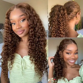 Invisi-String Water Wave Chocolate Brown  360 Lace Frontal Wigs Pre-Bleached Knots Human Hair Wig