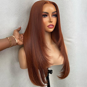 Copper Brown Straight Layer Cut Glueless Wig Pre-cut 5x5 13x4 HD Lace Human Hair Wigs with Pre plucked Hairline