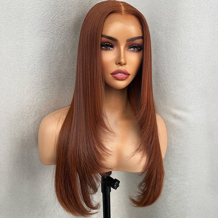 Copper Brown Straight Layer Cut Glueless Wig Pre-cut 5x5 13x4 HD Lace Human Hair Wigs with Pre plucked Hairline