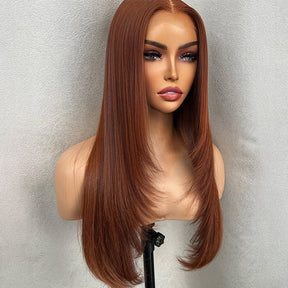 Copper Brown Straight Layer Cut Glueless Wig Pre-cut 5x5 13x4 HD Lace Human Hair Wigs with Pre plucked Hairline