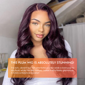 Black Cherry Color Body Wave Human Hair Wigs 13x6 Full Lace Frontal Pre-Everything Glueless Wigs