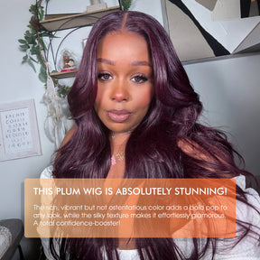 Rich Dark Plum Loose Body Wave Black Cherry Lace Frontal Wigs Human Hair Glueles Invisible HD Lace Wig Pre-Cut Lace