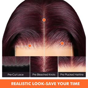 Rich Dark Plum Loose Body Wave Black Cherry Lace Frontal Wigs Human Hair Glueles Invisible HD Lace Wig Pre-Cut Lace