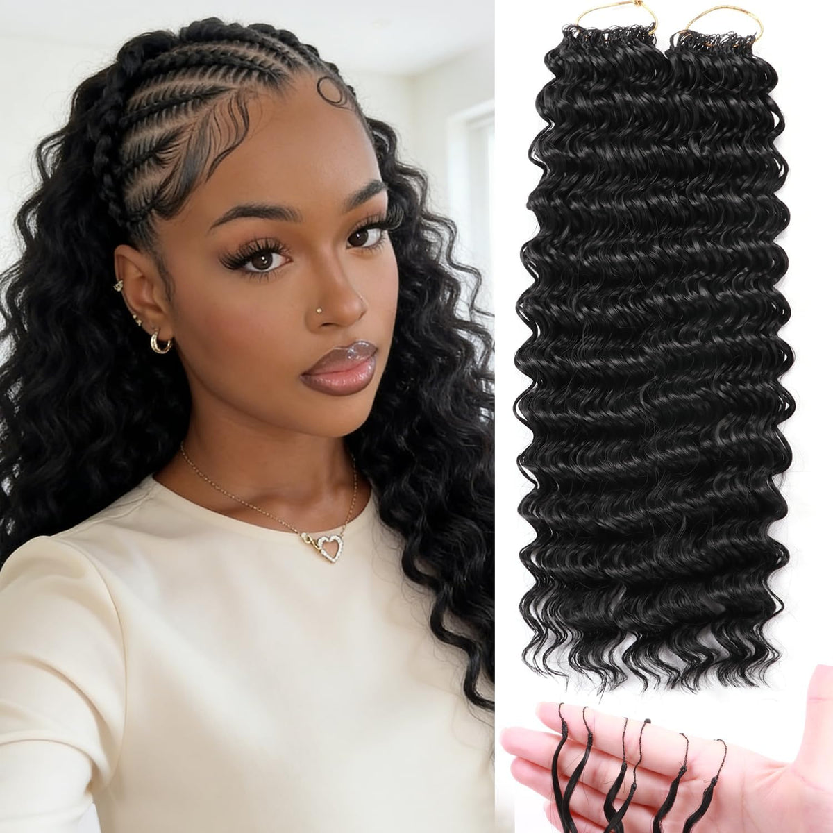 Premium 18 Inch Deep Wave Lightweight Feather Crochet Human Hair Extensions Reusable Natural Deep Wave Crochet Braids