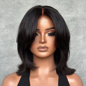 Face-Framing Sleek Swoop Bangs Layered Bob 8x5 Glueless Lace Human Hair Wig