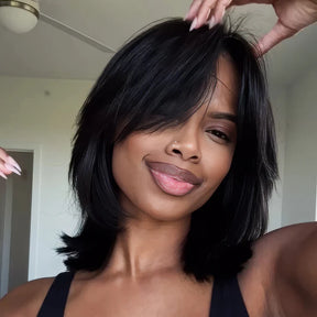 Face-Framing Sleek Swoop Bangs Layered Bob 8x5 Glueless Lace Human Hair Wig