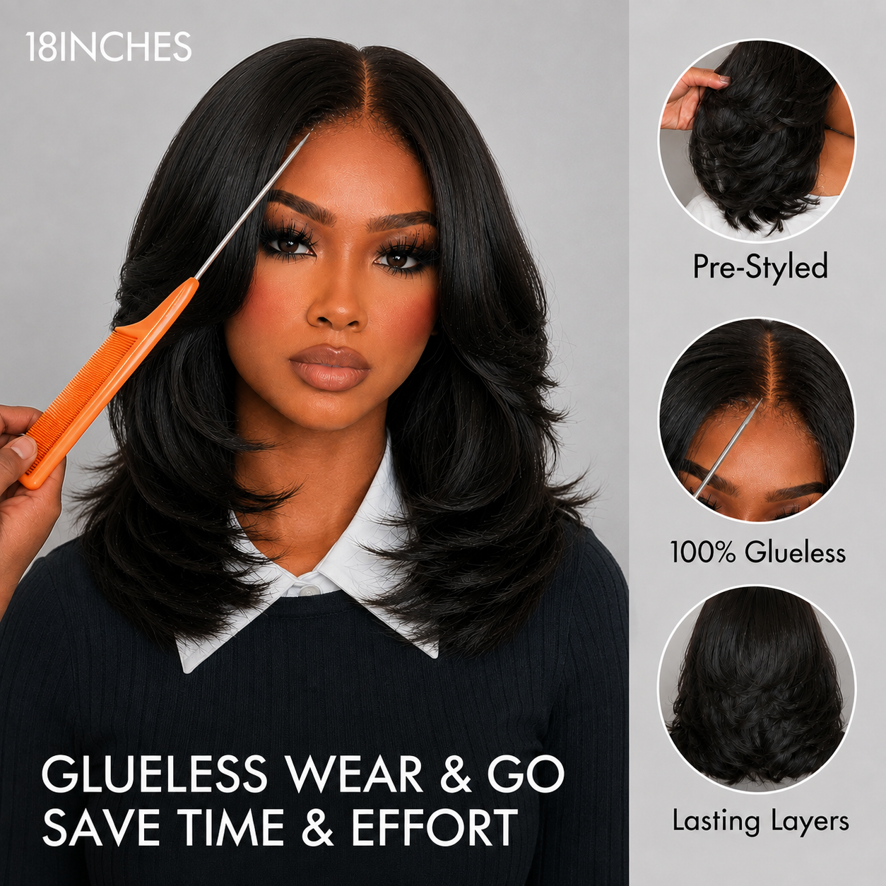 Face-Framing Curtain Bangs Silky Straight Glueless HD Lace Front Human Hair Wigs
