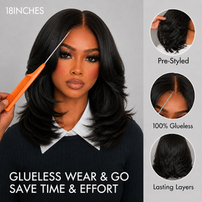 Face-Framing Curtain Bangs Silky Straight Glueless HD Lace Front Human Hair Wigs