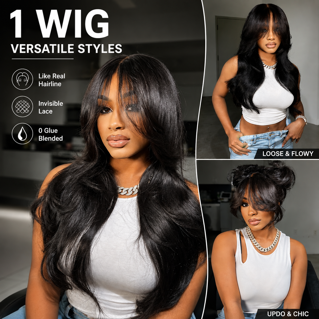 Face-Framing Curtain Bangs Silky Straight Glueless HD Lace Front Human Hair Wigs