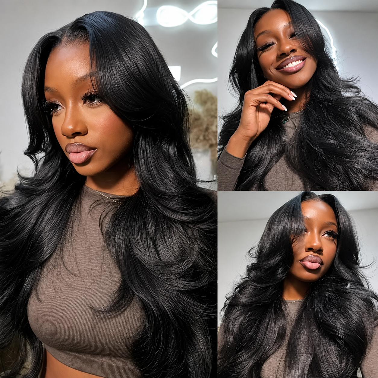 Face-Framing Curtain Bangs Silky Straight Glueless HD Lace Front Human Hair Wigs