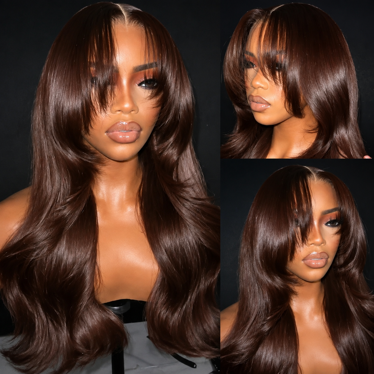 Face-Framing Curtain Bangs Silky Straight Glueless HD Lace Front Human Hair Wigs