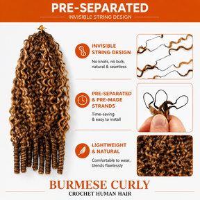 Highlight 4/27 Burmese Curly Crochet Human Hair Pre Separated Miracle Knot Feather Braiding Hair For Boho Knotless Braids