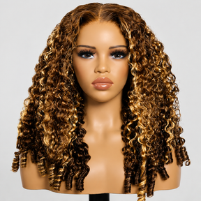 4/27 Highlight Color Burmese Curly Glueless Wig Pull Go 13x6 Full Lace Pre-Everything Wear Go Wig