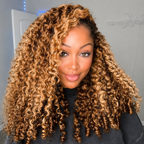 4/27 Highlight Color Burmese Curly Glueless Wig Pull Go 13x6 Full Lace Pre-Everything Wear Go Wig