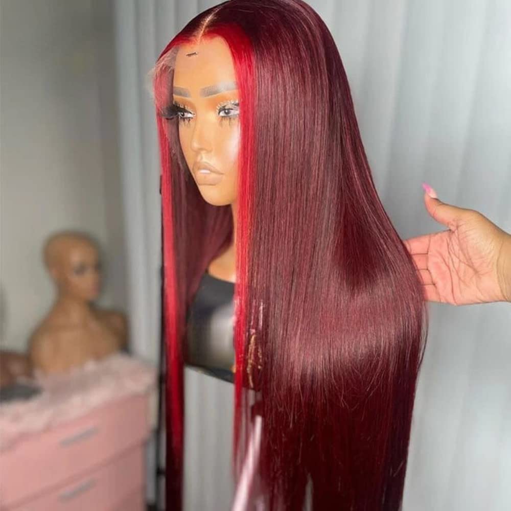 Highlight Red Mix Burgundy Human Hair Wig 13x6 Lace Front 8x5 Glueless Ready To Wear