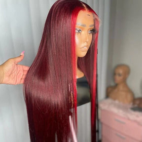Highlight Red Mix Burgundy Human Hair Wig 13x6 Lace Front 8x5 Glueless Ready To Wear