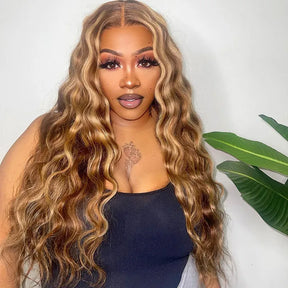 Honey Blonde Highlight Straight 13x6 Full Frontal HD Lace Wig Pull & Go Human Hair Wigs