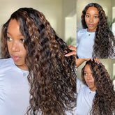 Balayage Honey Blonde Highlight Water Wave Pre-Cut 13x6 Lace Wig Glueless Human Hair Wig