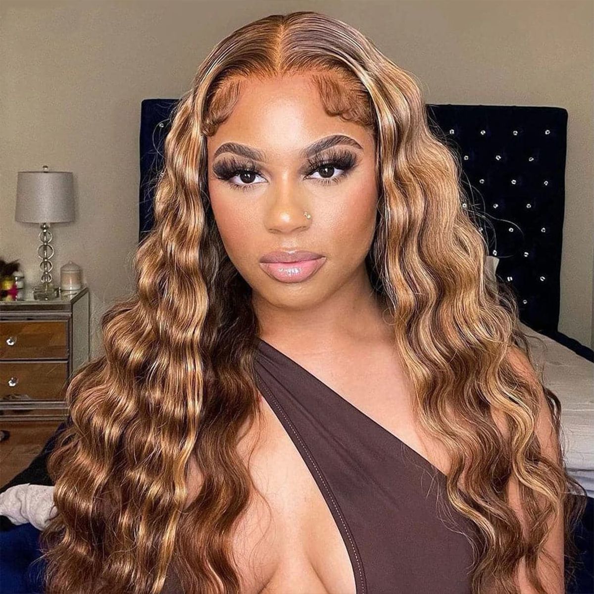 Glueless Pull Go Honey Blonde Highlight Loose Deep 13x6 HD Lace Front Human Hair Wig