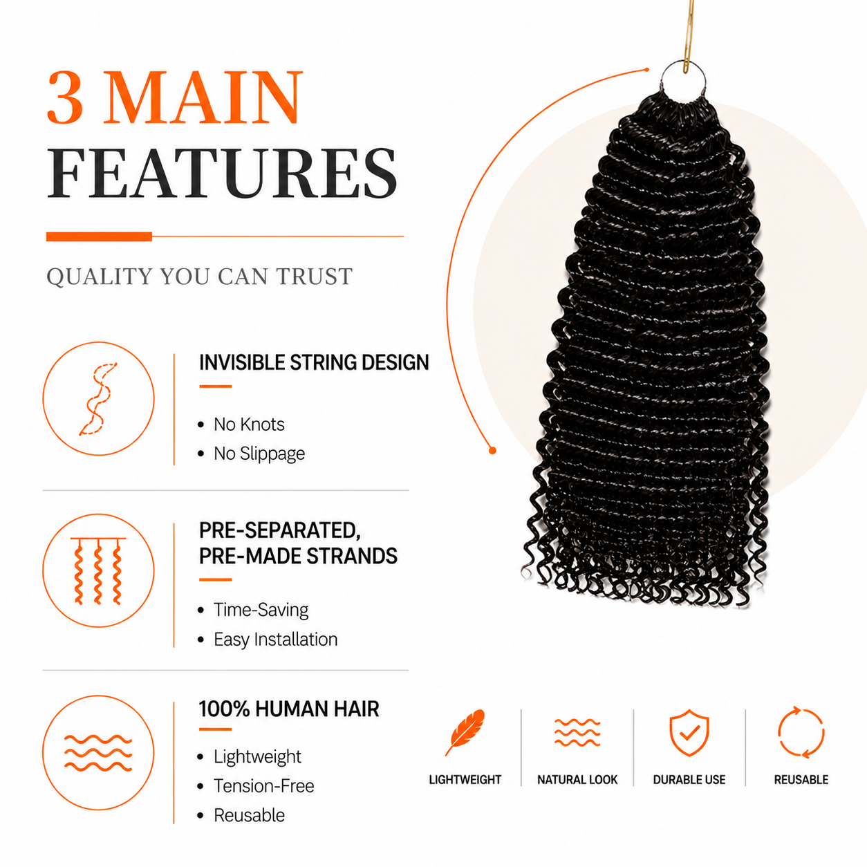 Reusable Upgraded Kinky Curly Feather Crochet Hair 100% Human Hair Natural Texture Crochet Hair