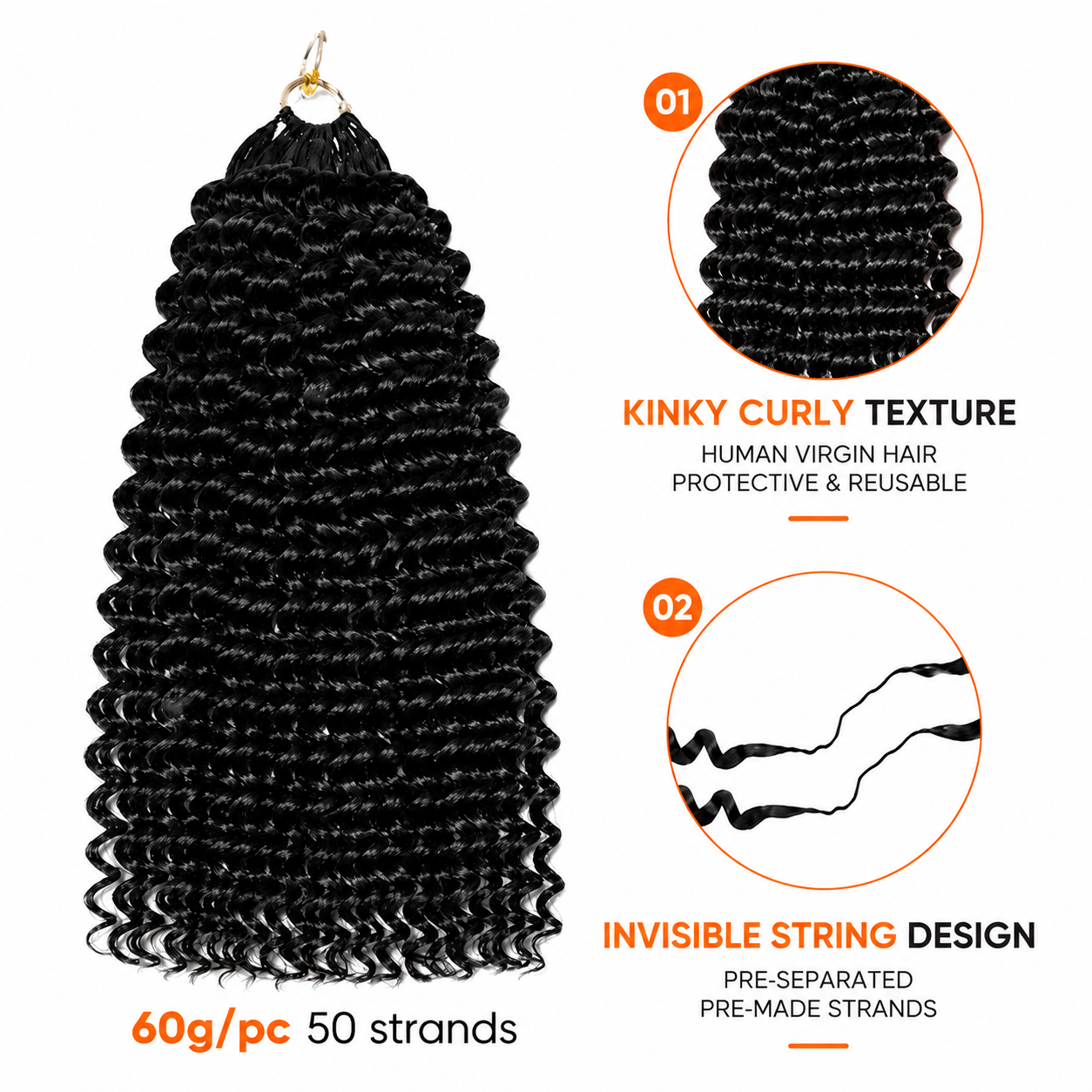 Reusable Upgraded Kinky Curly Feather Crochet Hair 100% Human Hair Natural Texture Crochet Hair