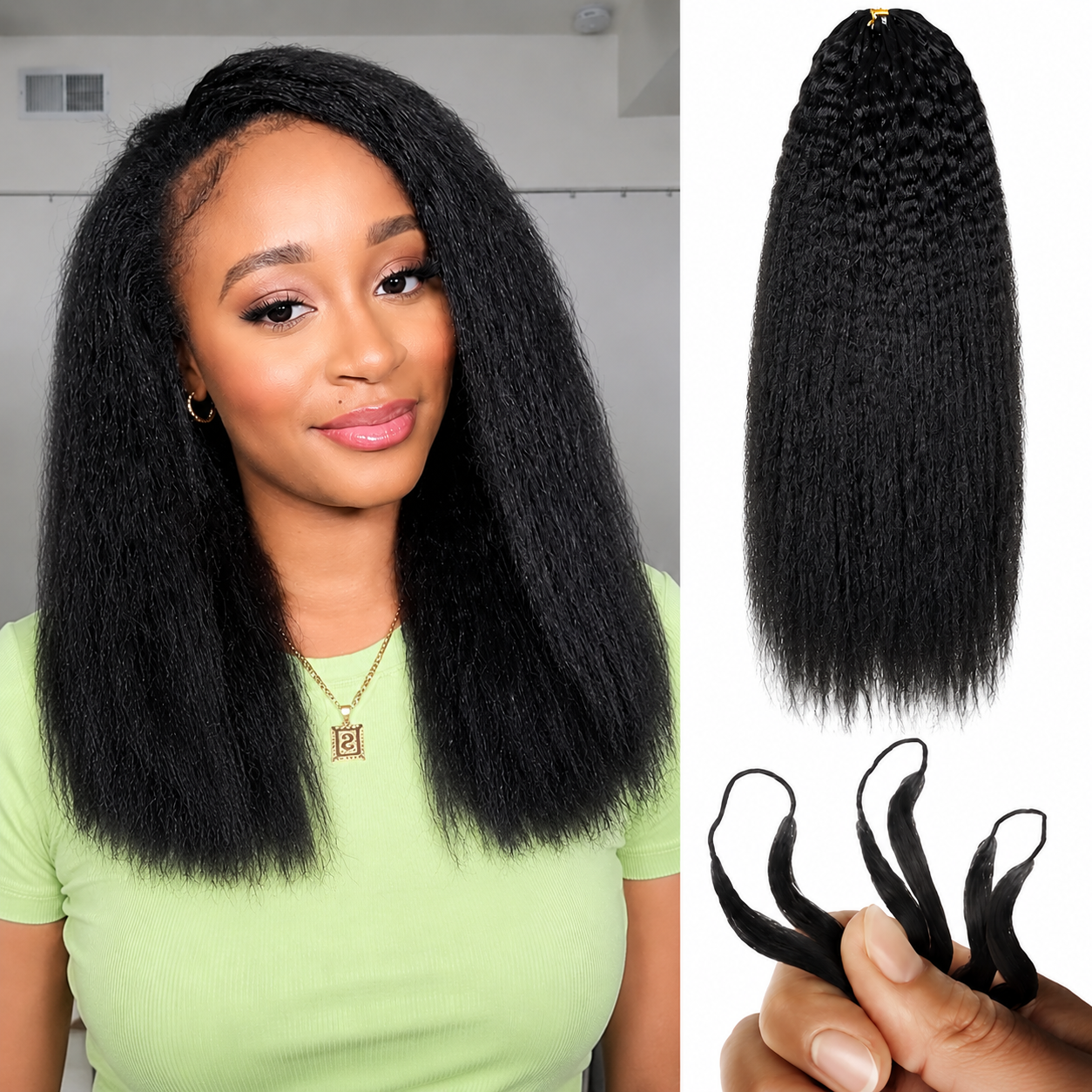 Kinky Straight Crochet Human Hair Pre Separated Blowout Texture Hair Extensions for Black Women