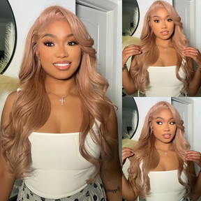 Pizazz Hair 13x4 Lace Front Wig Light Flaxen Brown Cozy Blonde Body Wave Human Hair Wigs