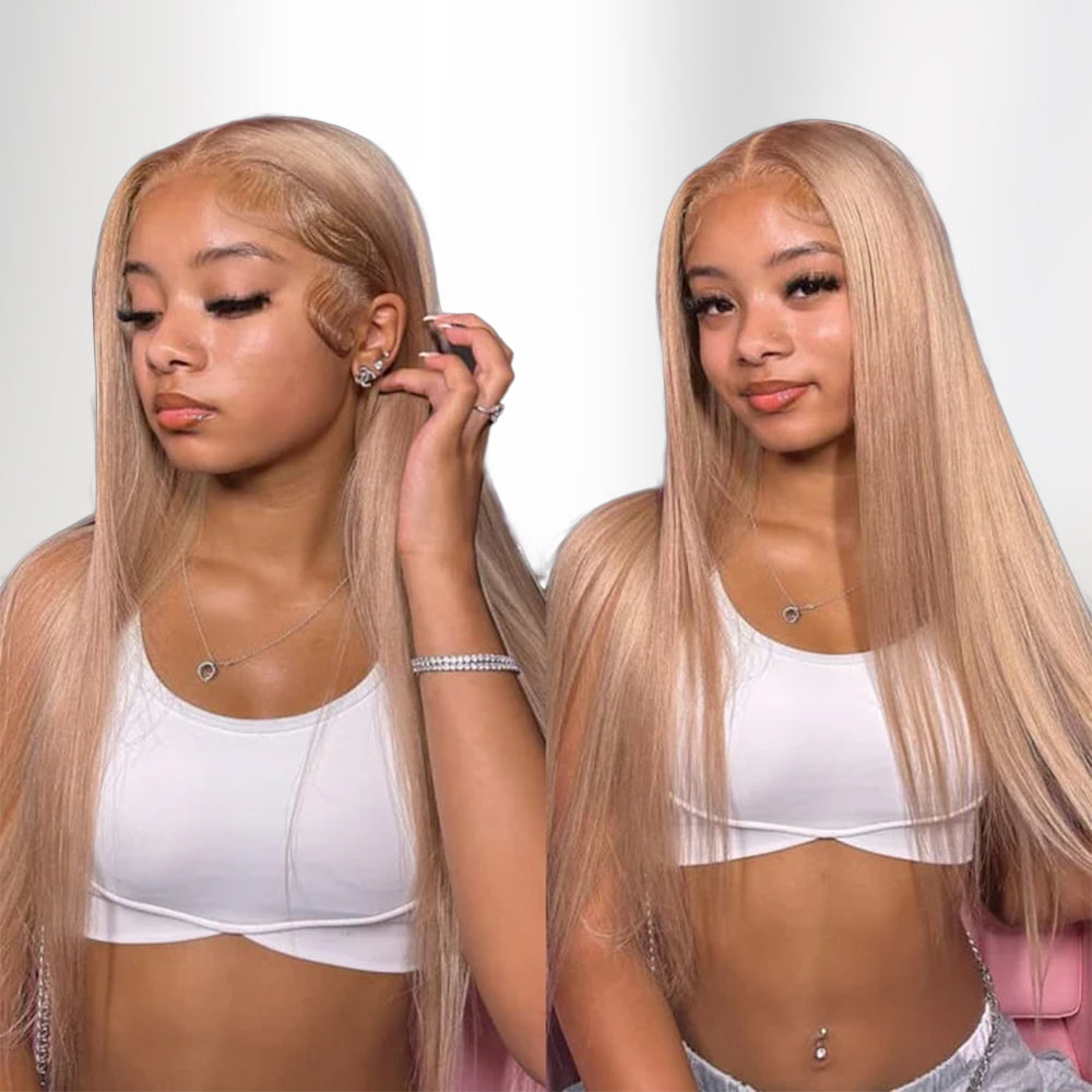 Pizazz Hair Light Flaxen Brown Cozy Blonde Straight Wigs 13x6 Lace Frontal Wig for Black Girl