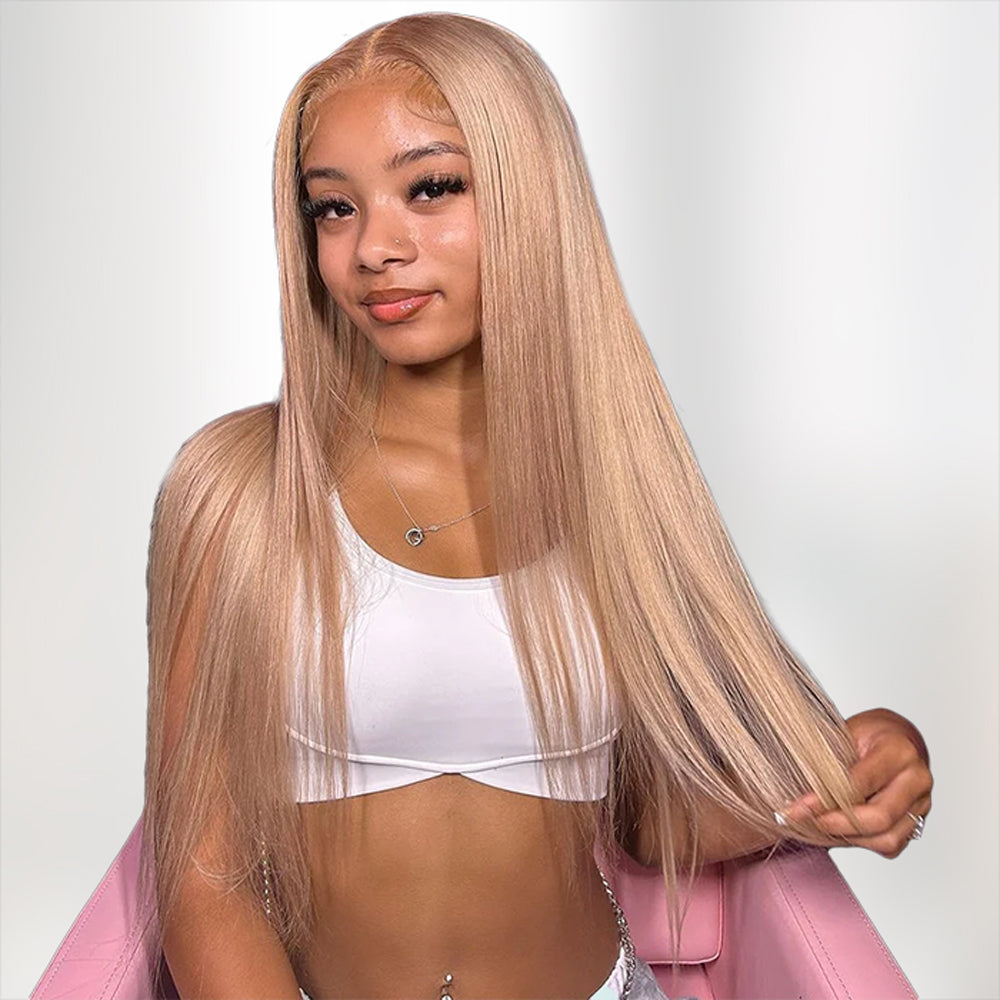 Pizazz Hair Light Flaxen Brown Cozy Blonde Straight Wigs 13x6 Lace Frontal Wig for Black Girl