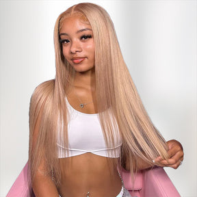 Pizazz Hair Light Flaxen Brown Cozy Blonde Straight Wigs 13x6 Lace Frontal Wig for Black Girl