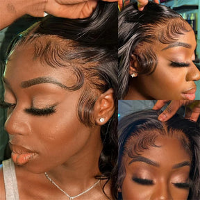 Glueless Layered Loose Body Wave Bob Wigs Pre Cut Lace Front Wig 12A Grade Short Cut Style