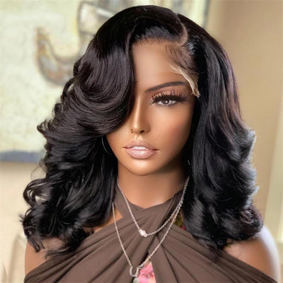 Glueless Layered Loose Body Wave Bob Wigs Pre Cut Lace Front Wig 12A Grade Short Cut Style