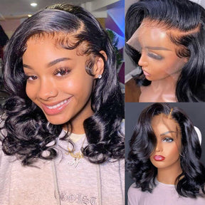 Glueless Layered Loose Body Wave Bob Wigs Pre Cut Lace Front Wig 12A Grade Short Cut Style