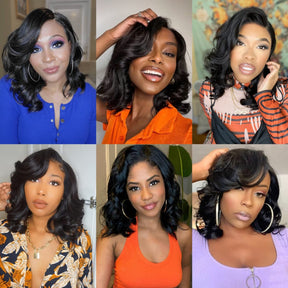 Glueless Layered Loose Body Wave Bob Wigs Pre Cut Lace Front Wig 12A Grade Short Cut Style