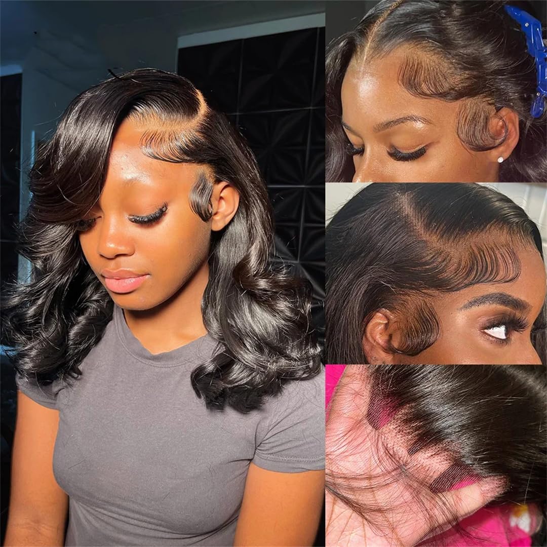 Glueless Layered Loose Body Wave Bob Wigs Pre Cut Lace Front Wig 12A Grade Short Cut Style
