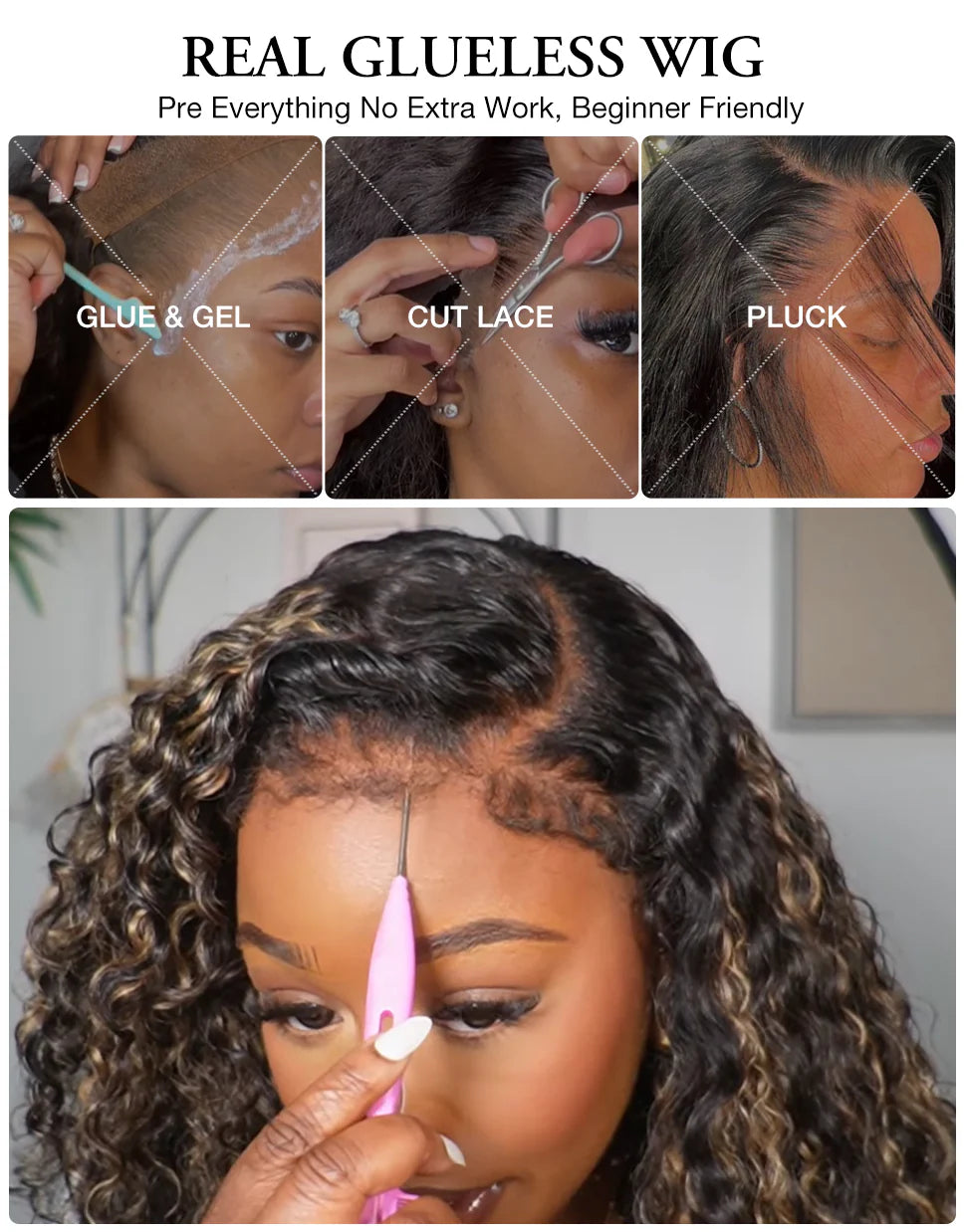 4C Curly Edges Jerry Curly Human Hair Wig M1B/27 Balayage Highlight Glueless Pre Plucked