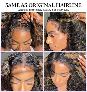 4C Curly Edges Jerry Curly Human Hair Wig M1B/27 Balayage Highlight Glueless Pre Plucked