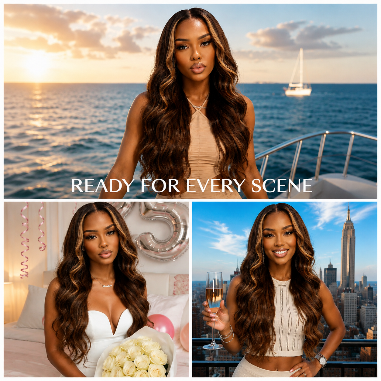 Money Piece Highlight Brown Wigs 220% Density 12A Premium Glueless Human Hair Wigs