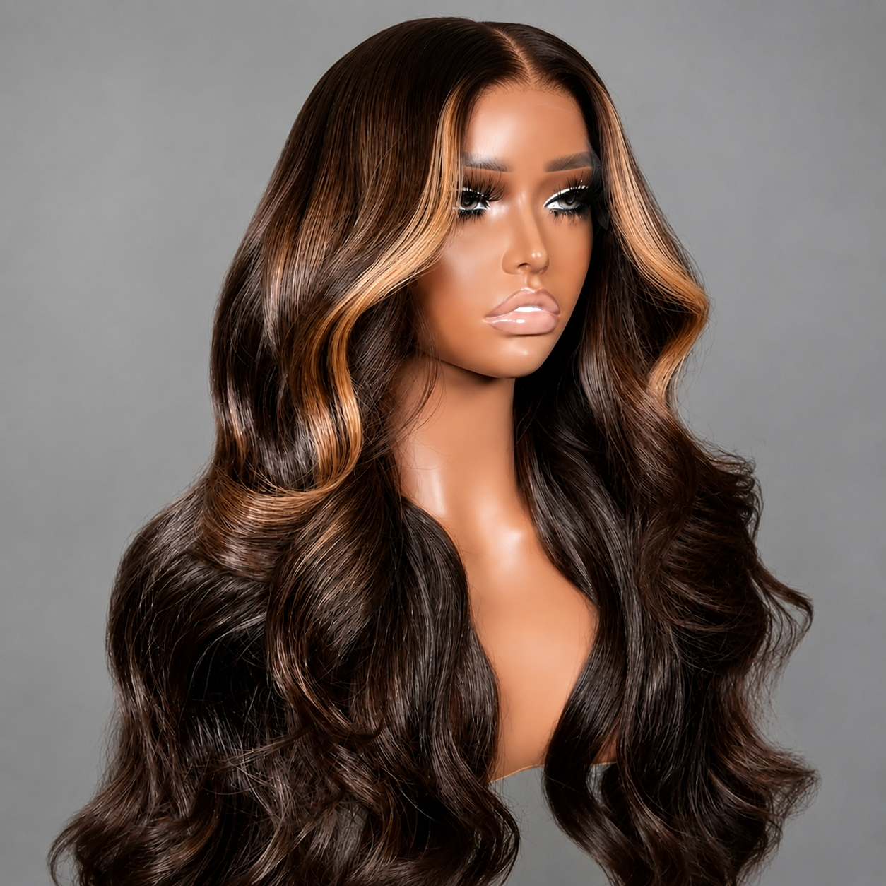 Money Piece Highlight Brown Wigs 220% Density 12A Premium Glueless Human Hair Wigs