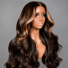 Money Piece Highlight Brown Wigs 220% Density 12A Premium Glueless Human Hair Wigs