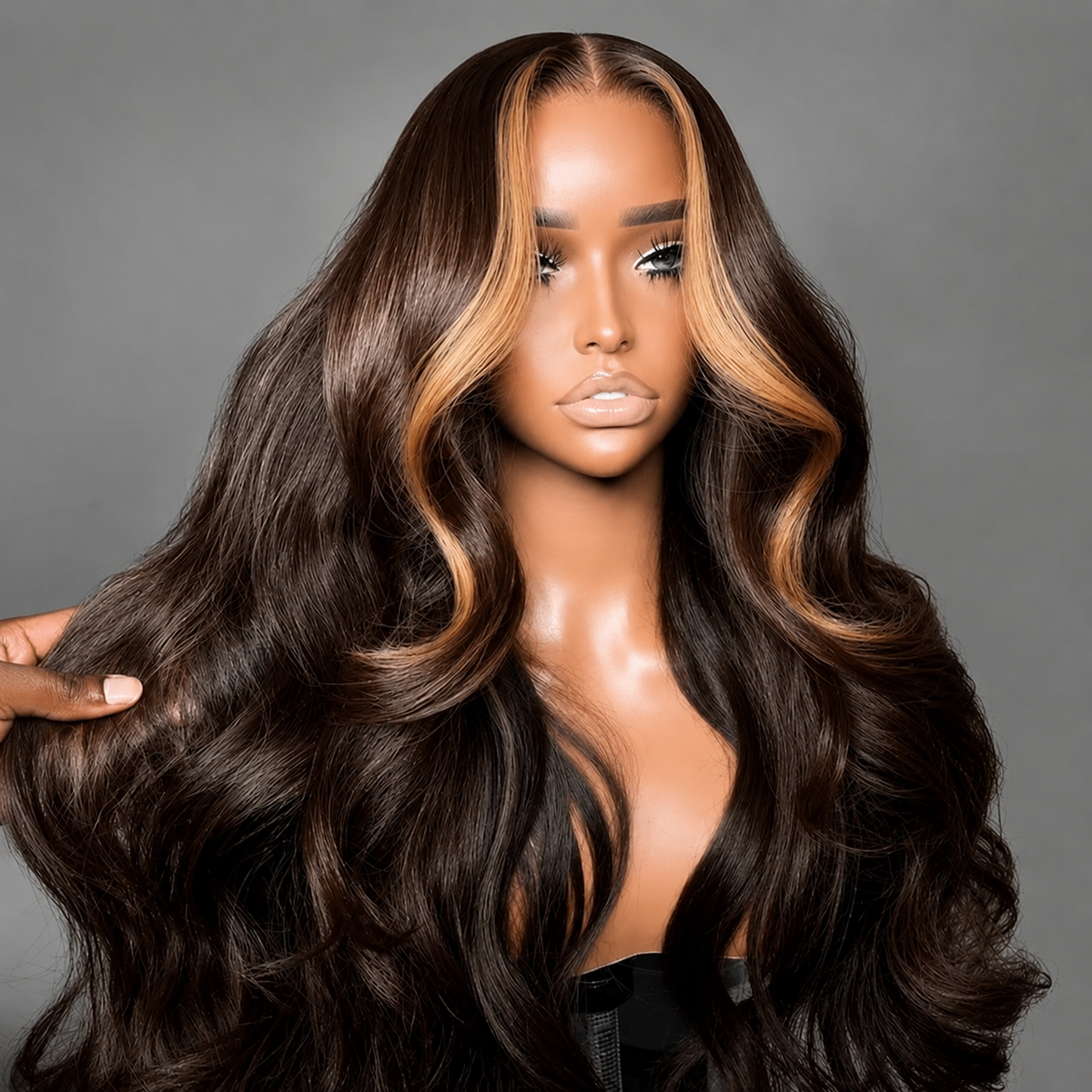 Money Piece Highlight Brown Wigs 220% Density 12A Premium Glueless Human Hair Wigs