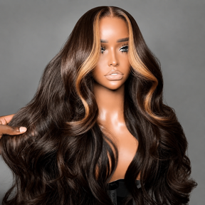 Money Piece Highlight Brown Wigs 220% Density 12A Premium Glueless Human Hair Wigs