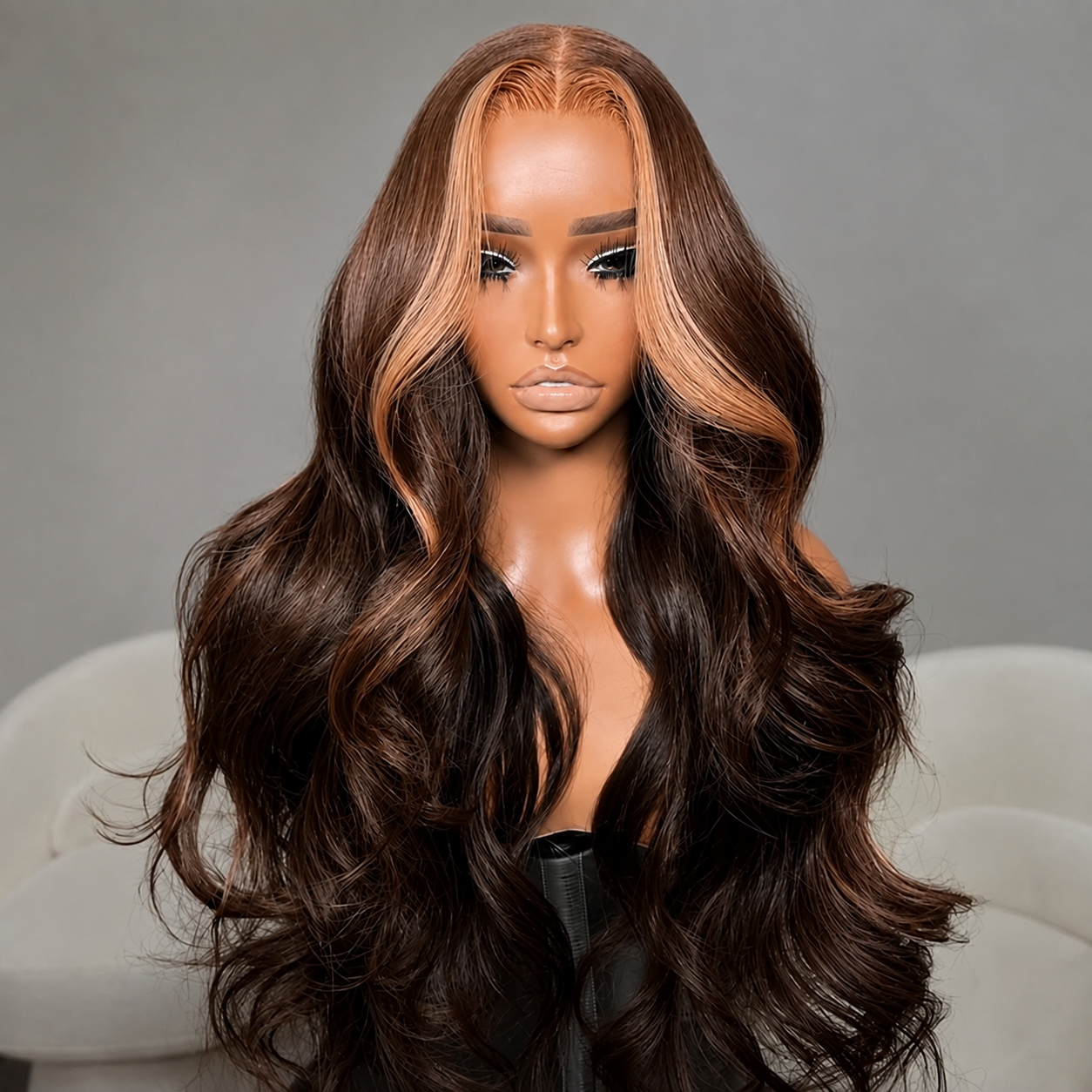Money Piece Highlight Brown Wigs 220% Density 12A Premium Glueless Human Hair Wigs