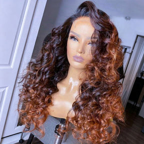 Ombre Brown Color Loose Wave Lace Frontal Wig With Pre Plucked Hairline Glueless Pre Cut HD Lace Human Hair Wigs For Women