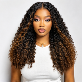 Ombre Chestnut Brown Burmese Curly 13×6 Lace Front Glueless Wear & Go Human Hair Wig