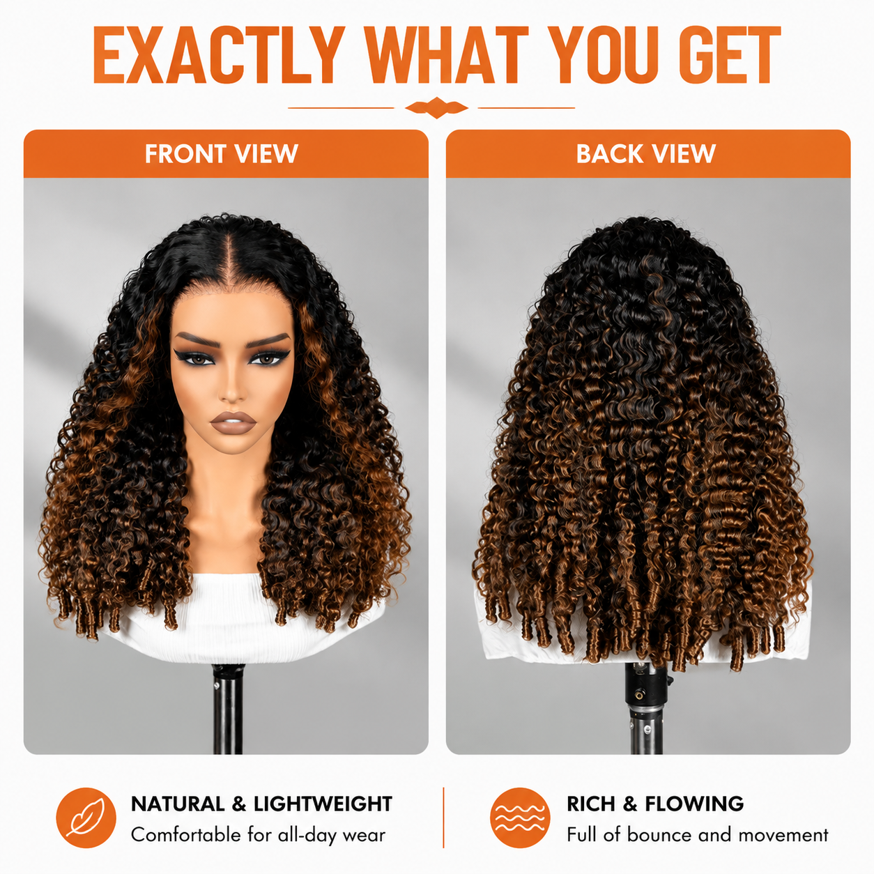 Ombre Chestnut Brown Burmese Curly 13×6 Lace Front Glueless Wear & Go Human Hair Wig