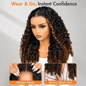 Ombre Chestnut Brown Burmese Curly 13×6 Lace Front Glueless Wear & Go Human Hair Wig
